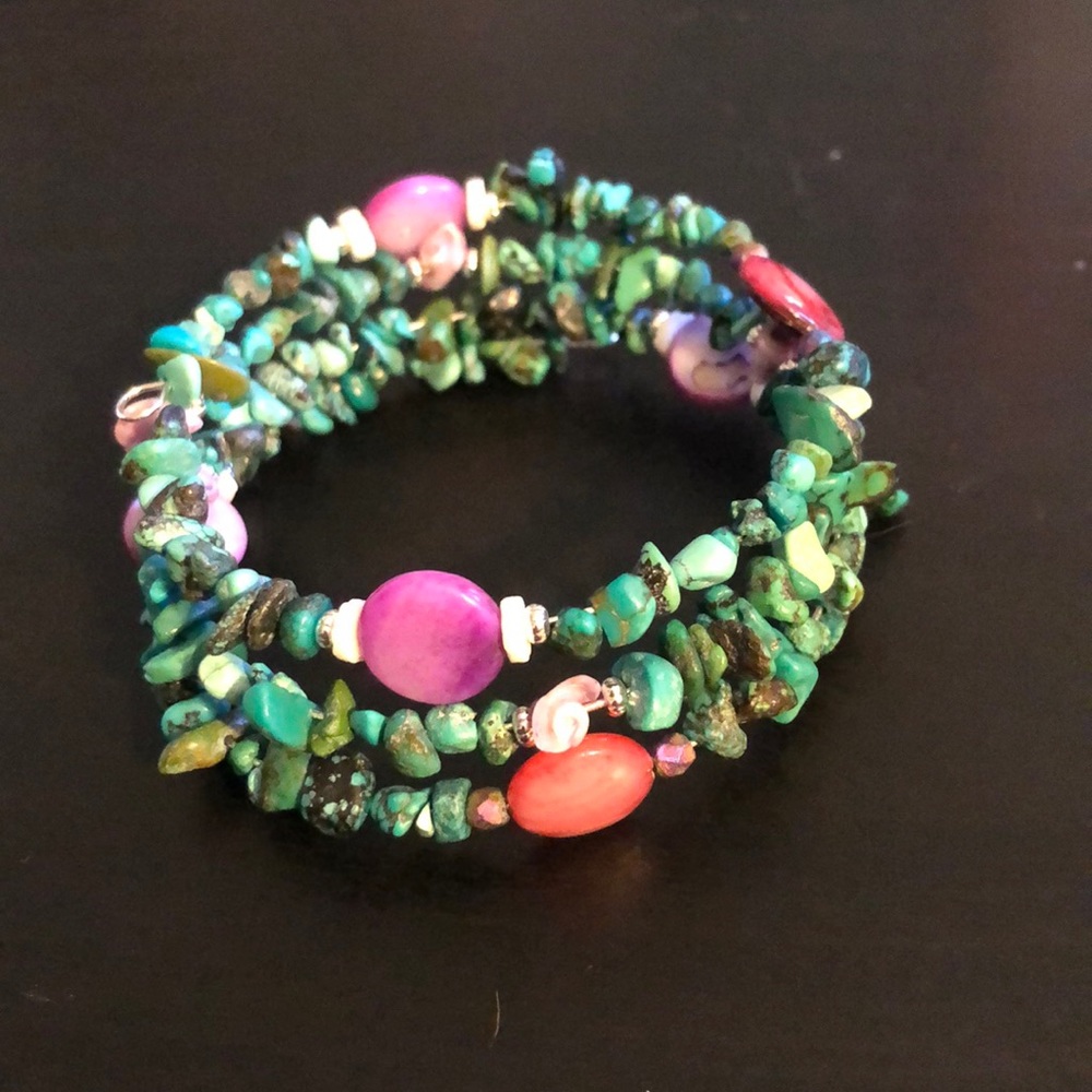 Hand crafted turquoise & shell bracelet